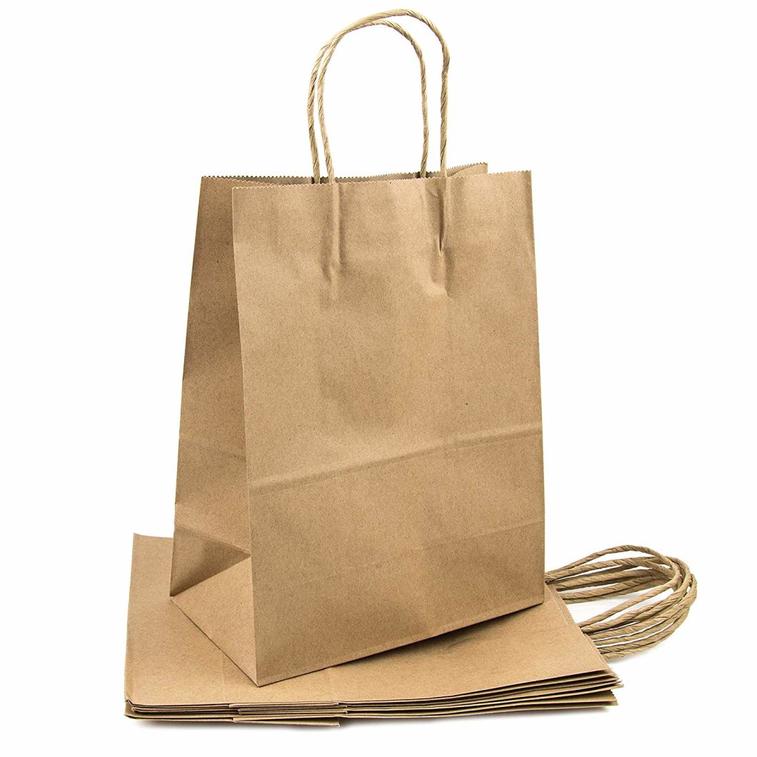 ハンドルが付いているギフトのショッピングの注文のロゴの印刷された茶色のクラフト紙袋