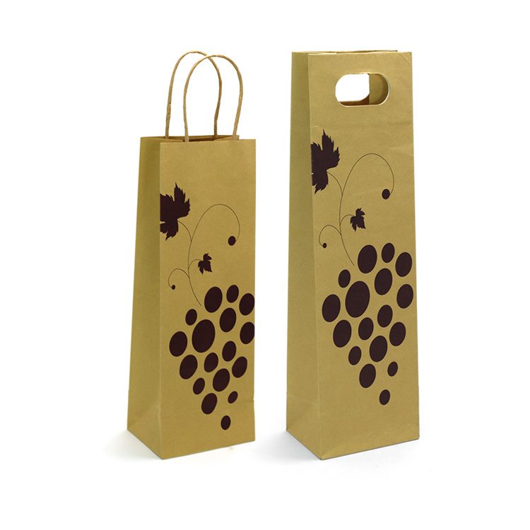 Simple Bottle Custom Logo Print Brown Kraft Paper Wine Bag