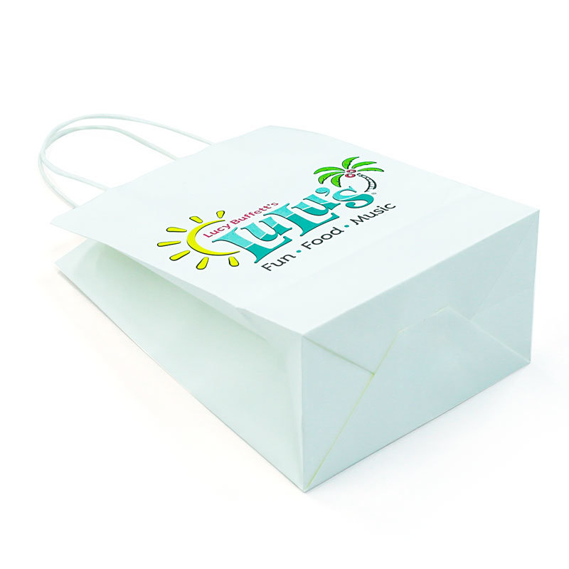 Recyclable Boutique Use White Kraft Paper Bag with Twist Paper Handle