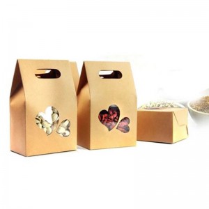 Cute Kraft Paper Food packaging pera cum amantibus Cordis Fenestra et palpate, pro Food Crustulae Candy cibum Baking