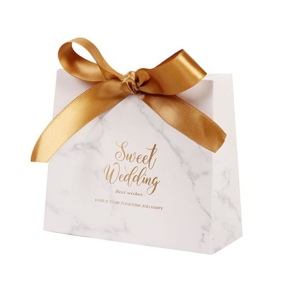 紙糖果盒甜蜜婚禮派對禮品巧克力禮盒包裝禮品袋禮物手提袋大理石袋帶絲帶