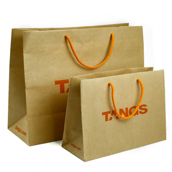 Recyclebare goedkope bedrukte Kraft-papieren zak met katoenen touw