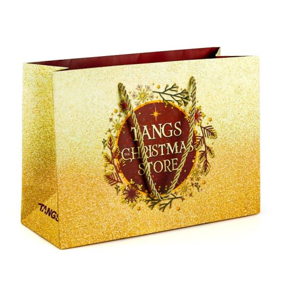 Cheap PriceList for Paper Wine Box - High Quality Fancy Paper Golden Color Logo Printed Christmas Shopping Paper Bag – Shuanglin