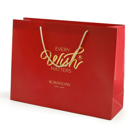 Saco de papel de luxo com impressão de logotipo personalizado vermelho reutilizável