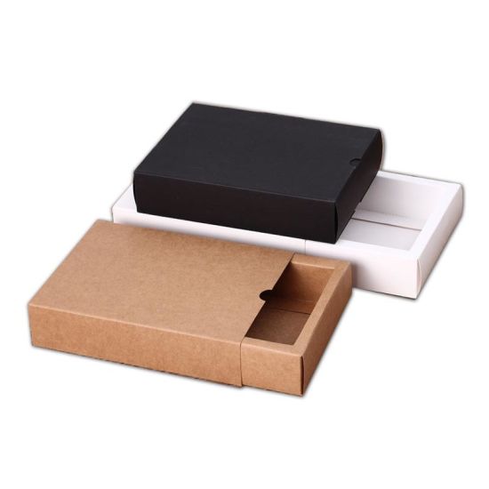 ប្រអប់ក្រដាស Kraft Paper Box Drawer ពណ៌ខ្មៅ ពណ៌ស សម្រាប់ការវេចខ្ចប់នំប៊ីសស្ទីន ជាកាដូ