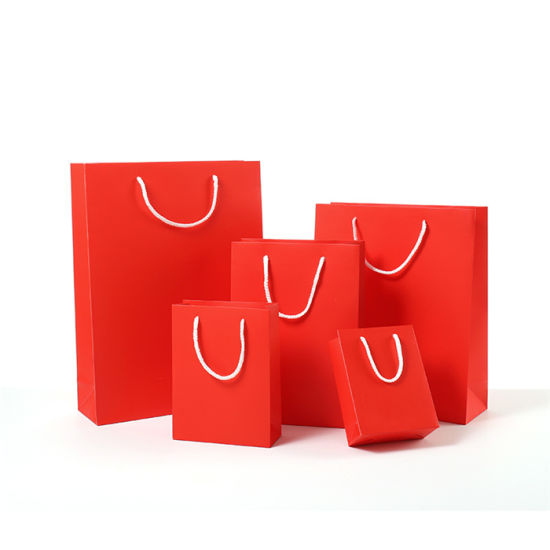 Įvairūs dydžiai Pure Red Your Logo Spausdintas medvilnės virvės rankena Drabužių popierinis maišelis
