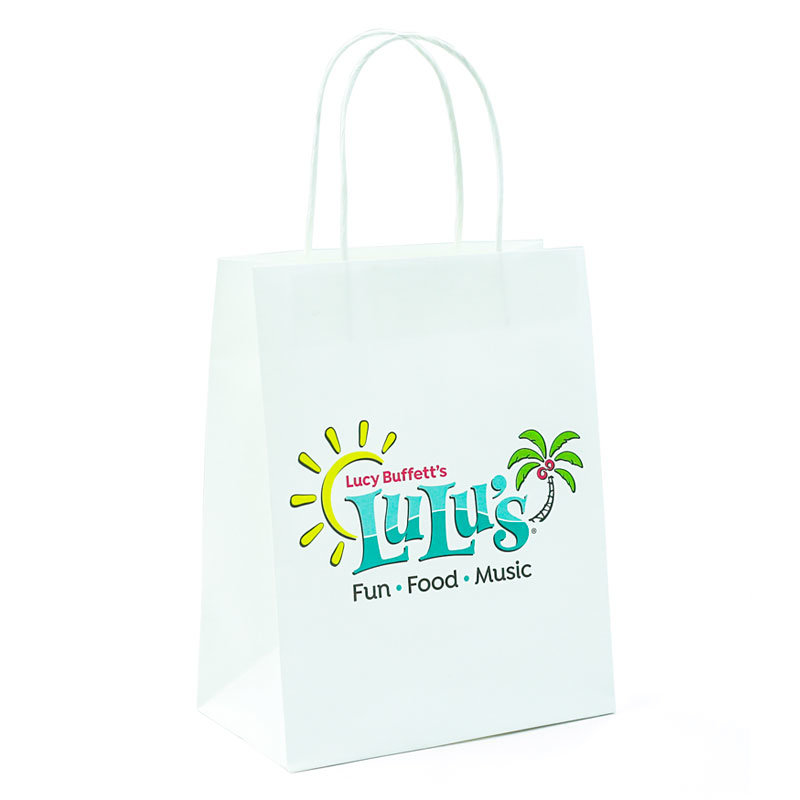 Recyclable Boutique Use White Kraft Paper Bag with Twist Paper Handle