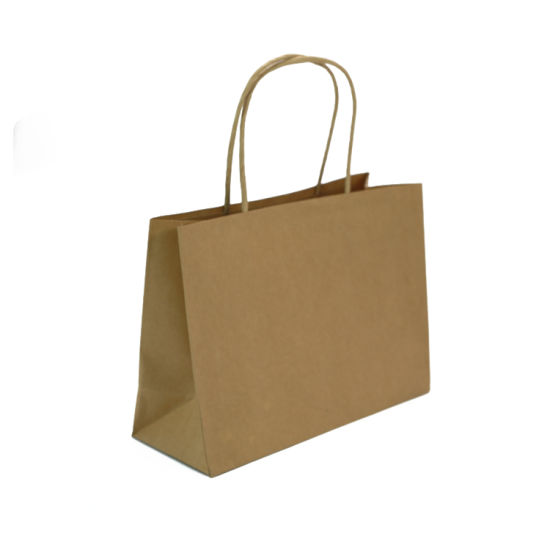 Lacná módna hnedá prispôsobená kraftová papierová taška so skrútenou rukoväťou na oblečenie