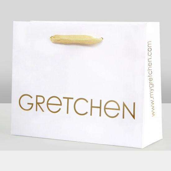 Sacchetti regalo di carta di lusso con logo stampato a caldo dorato riciclabile