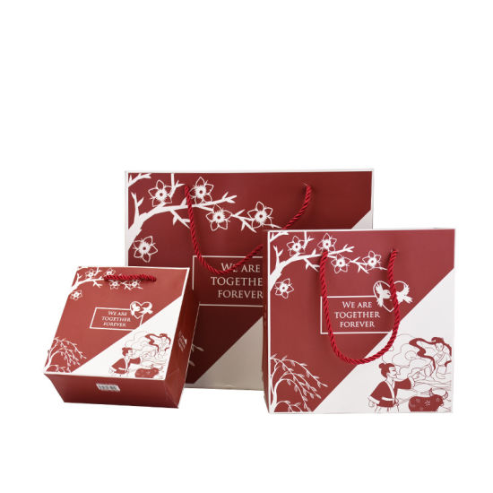 Luxury Red Logo Printing Cosmetic Paper Bag Eco Makeup Packaging