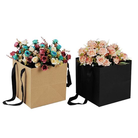 Sac Kraft Pot de fleurs Sac d'emballage de magasin de fleurs Matériel d'emballage Papier cadeau Rouge Noir
