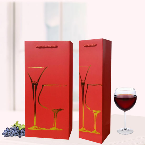Hot Foil Red Wine Bags Gold Stamping Paper bag