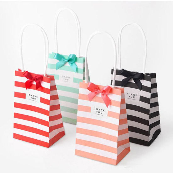 Փոքր նվեր թղթե պայուսակ բռնակներով Bow Ribbon Stripe Handbag Cookies Candy Festival Նվեր Փաթեթավորում Պայուսակներ Զարդեր Ծննդյան Հարսանիք