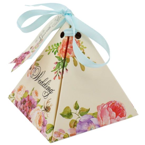 牛皮紙 DIY 紙三角花禮盒帶絲帶婚禮糖果盒禮品禮品袋包裝派對裝飾品